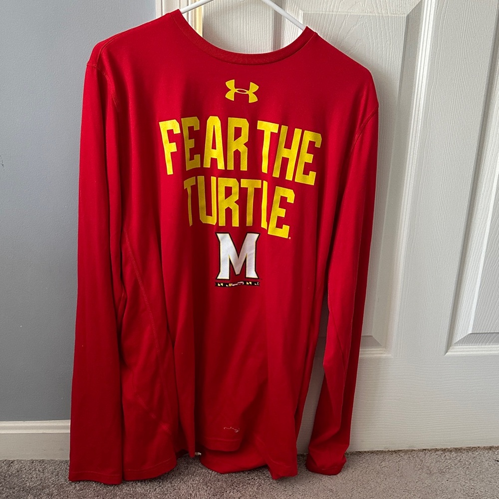 Under Armour University of Md Red and Yellow Graphic Long Sleeve